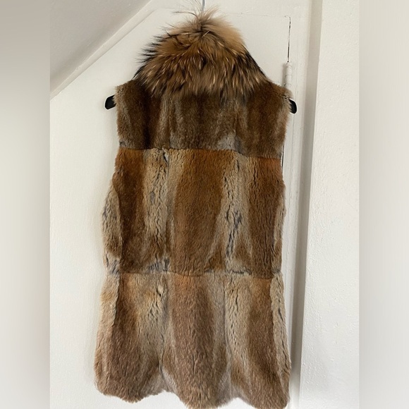 SAM Real Sheared Rabbit Fur Vest with Real Racoon Fur Collar Size Small - Picture 4 of 10